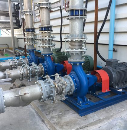 Water pump motors used in cooling tower systems in industrial plants.